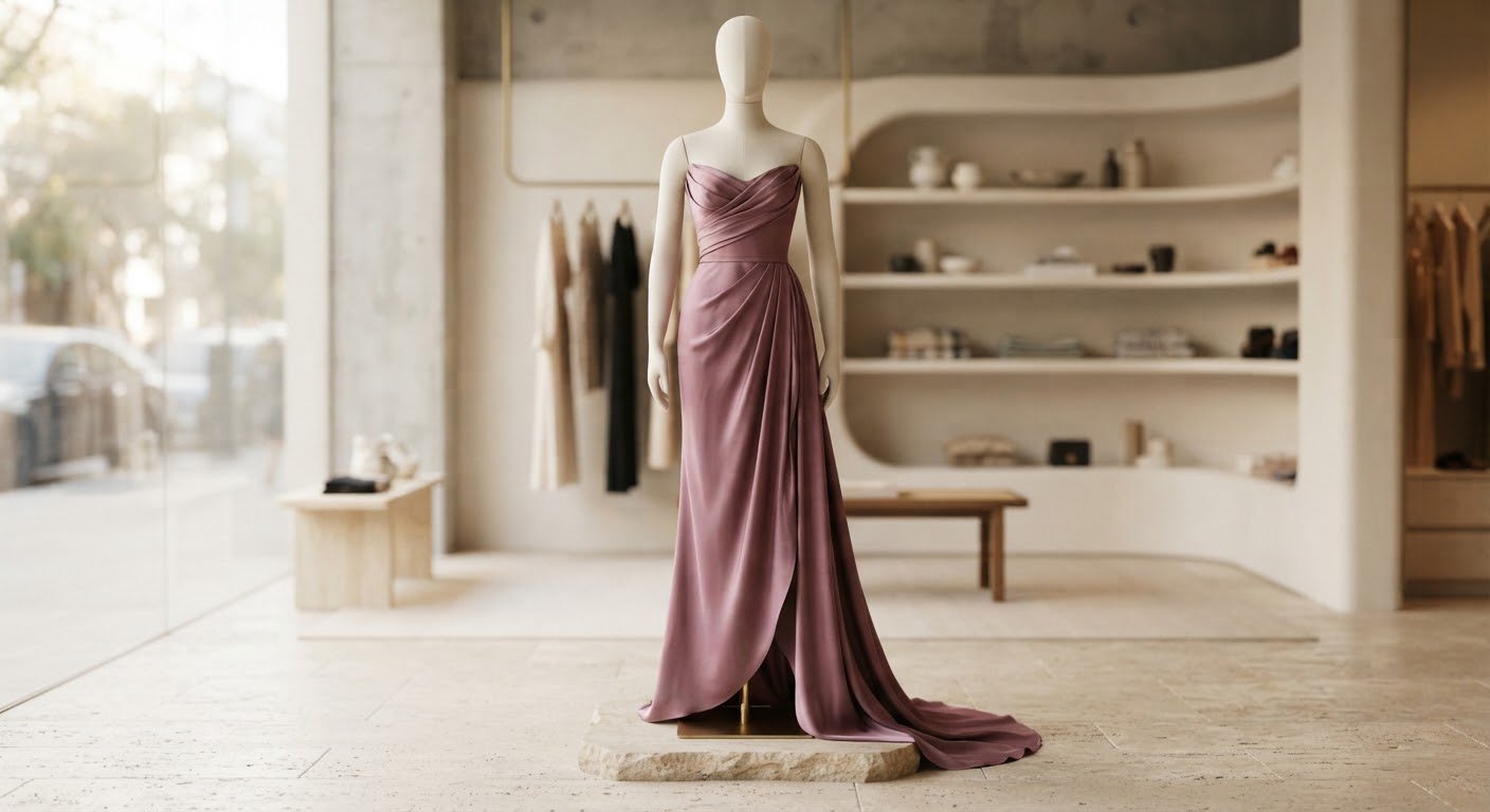 Bespoke silk draped gown